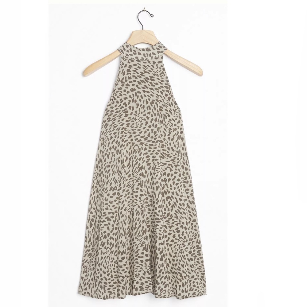 Anthropologie Cloth & Stone Cheetah Halter Mini Swing Dress